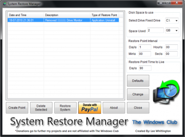 system restore manager