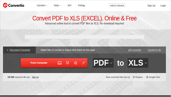Convert PDF to XLS convertico