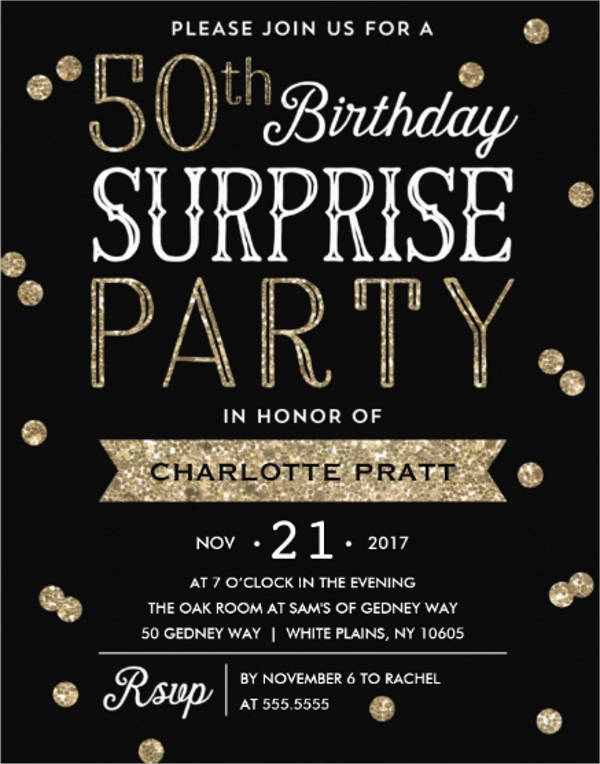 50th glitter confetti surprise party invitation