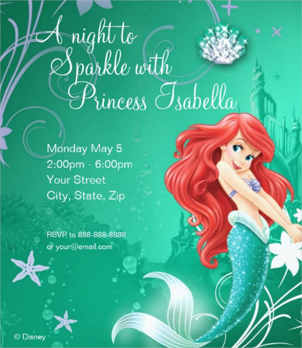 ariel princess birthday invitation