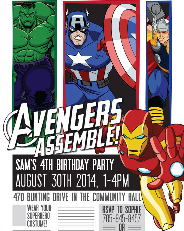avengers printable birthday invitations