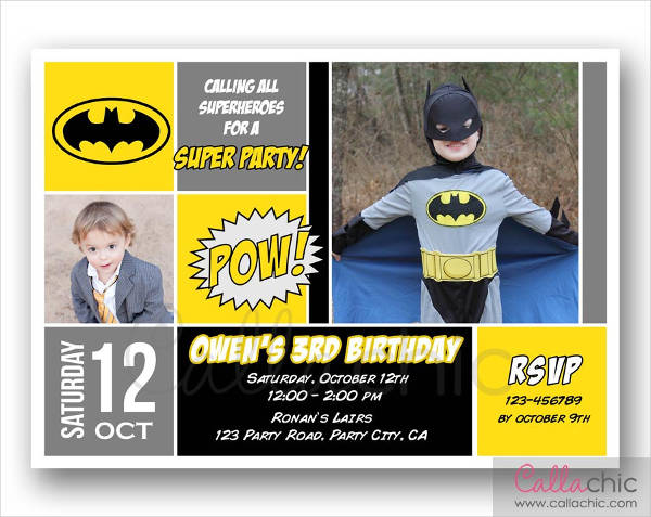 batman photo birthday invitation