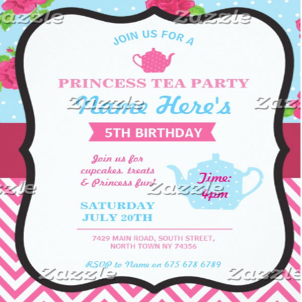 princess tea party invitation template