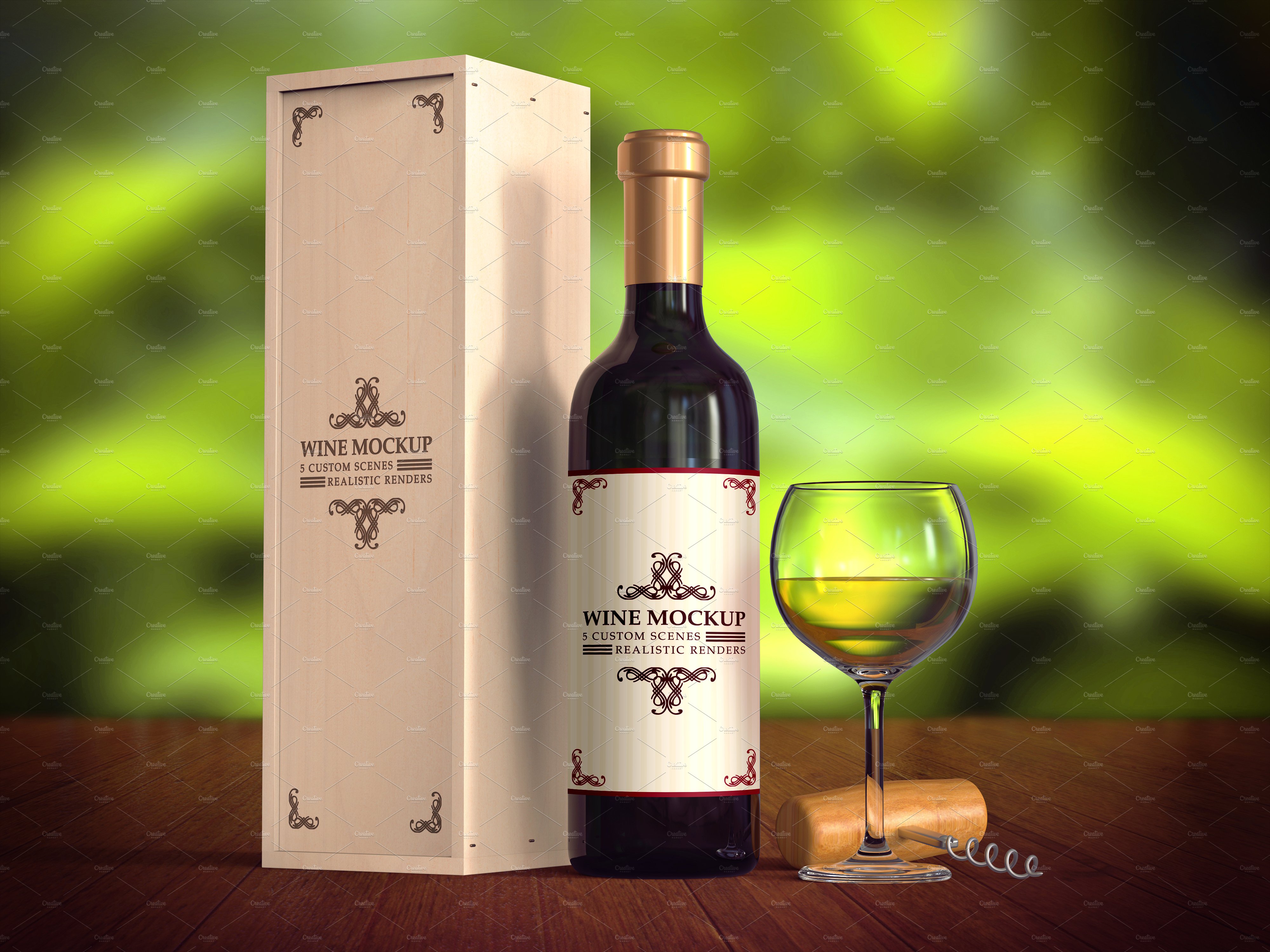 realistic wooden wine bottle