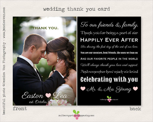 thank you wedding photo card