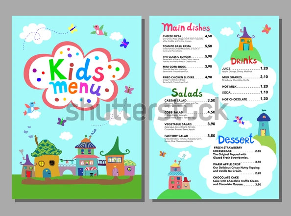 printable childrens party menu