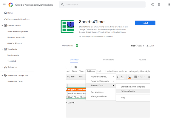 sheets4time for g suite